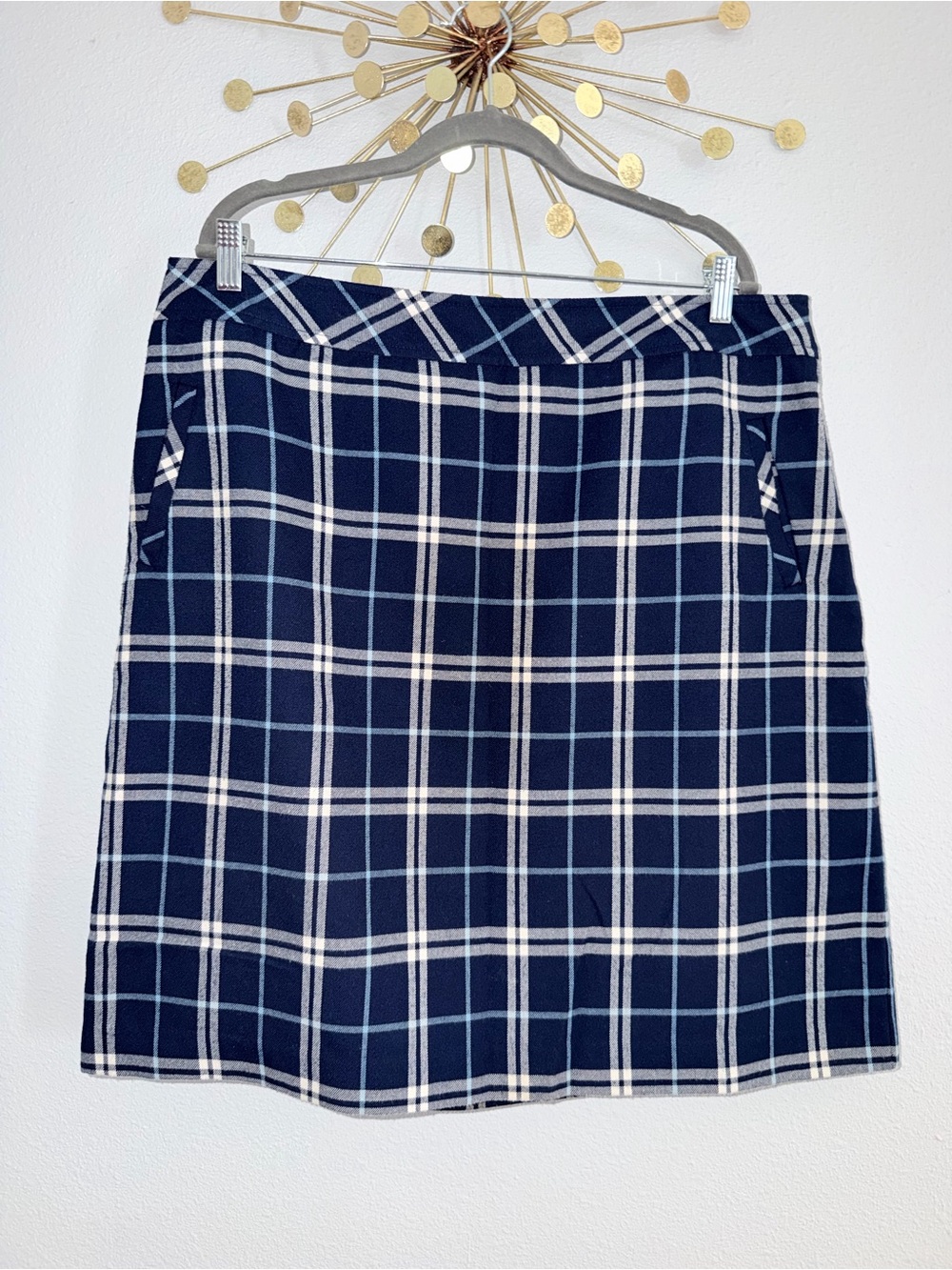 Laura Scott Navy and White Plaid A-Line Skirt